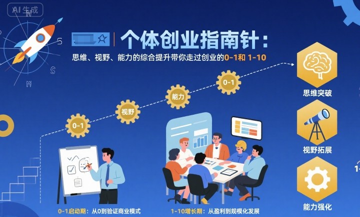 个体创业指南针,思维、视野、能力的综合提升带你走过创业的0-1和1-10【音频】-白蛇网赚