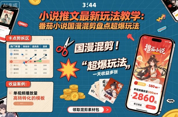 小说推文最新玩法教学,番茄小说国漫混剪盘点超爆玩法,全程干货,一天收益多张-白蛇网赚