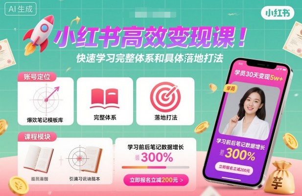 小红书高效变现课,快速学习小红书完整体系和具体落地打法-白蛇网赚