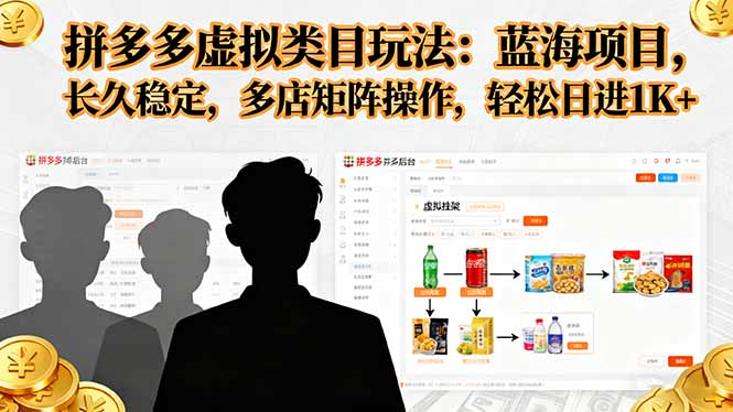 拼多多虚拟类目玩法，蓝海项目，长久稳定，多店矩阵操作，轻松日进1K+-白蛇网赚