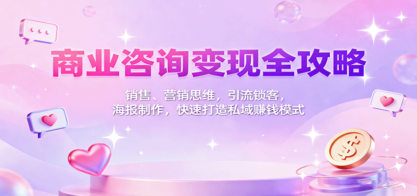 商业咨询变现全攻略：销售、营销思维，引流锁客，海报制作，快速打造私域赚钱模式-白蛇网赚