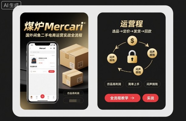 煤炉Mercari国外闲鱼二手电商运营实战全流程，仿品高利润，简单上手，闷声搞钱-白蛇网赚