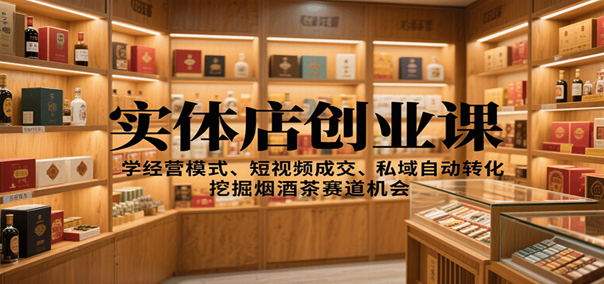 实体店创业课：学经营模式、短视频成交、私域自动转化，挖掘烟酒茶赛道机会-白蛇网赚