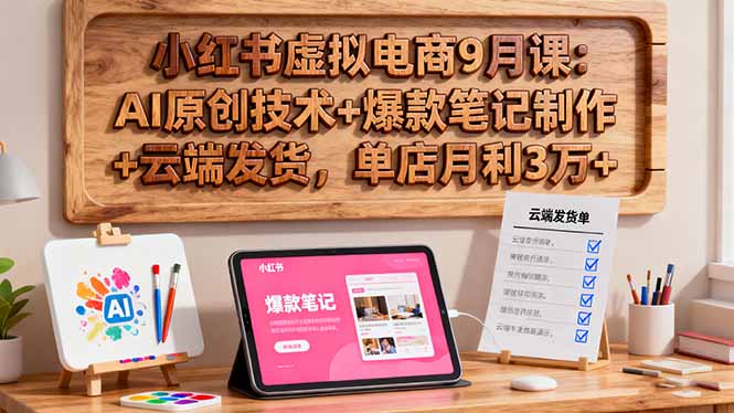 小红书虚拟电商9月课：AI原创技术+爆款笔记制作+云端发货，单店月利3万+-白蛇网赚