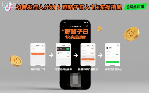 抖音发行人计划全新野路子玩法,随时随地,只要有手机,就能操作,日入1k+【揭秘】-白蛇网赚