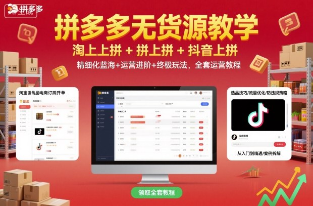 拼多多无货源教学，淘上拼+拼上拼+抖上拼，精细化蓝海+运营进阶+终极玩法，全套运营教程-白蛇网赚