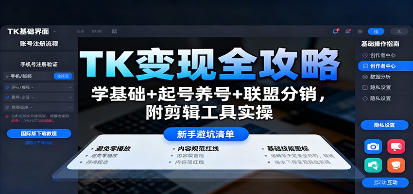 TK变现全攻略：学基础+起号养号+联盟分销，附剪辑工具实操-白蛇网赚