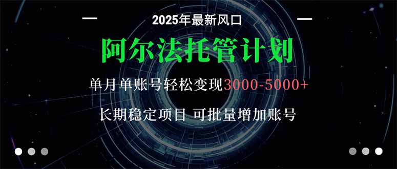 阿尔法托管计划 单账号月入3000-5000,长期稳定项目,新手小白轻松上手。-白蛇网赚