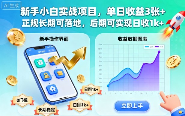 新手小白实战项目，单日收益3张+，正规长期可落地，后期可实现日收1k+【揭秘】-白蛇网赚