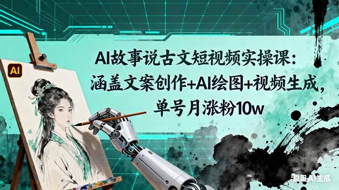 AI故事说古文短视频实操课:涵盖文案创作+AI绘图+视频生成,单号月涨粉10w-白蛇网赚