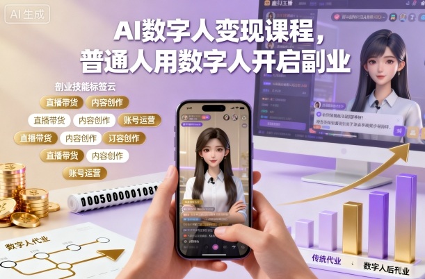 AI数字人变现课程，普通人用数字人开启副业-白蛇网赚