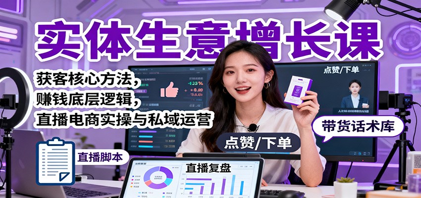 实体生意增长课:获客核心方法,赚钱底层逻辑,直播电商实操与私域运营-白蛇网赚