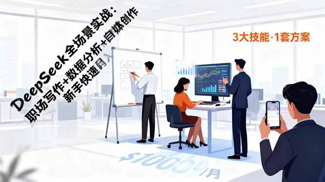 DeepSeek全场景实战：职场写作+数据分析+自媒体创作，新手快速月入过万-白蛇网赚