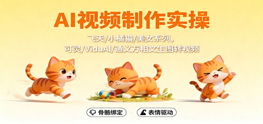 AI视频制作实操,飞天/小橘猫/美女系列,可灵/ViduAl/通义万相文生图转视频-白蛇网赚