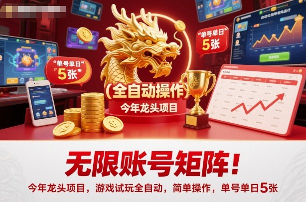 无限账号矩阵！今年龙头项目，游戏试玩全自动，简单操作，单号单日5张【揭秘】-魔逗项目网