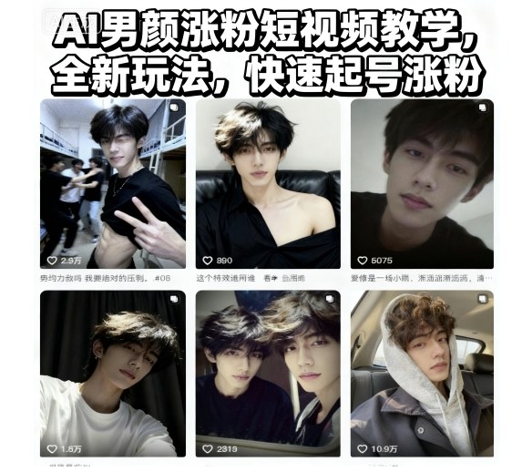 AI男颜涨粉短视频教学，全新玩法，快速起号涨粉-魔逗项目网