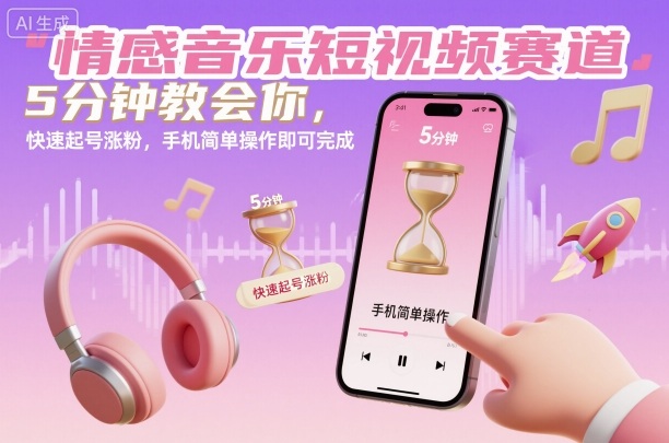情感音乐短视频赛道，5分钟教会你，快速起号涨粉，手机简单操作即可完成-魔逗项目网