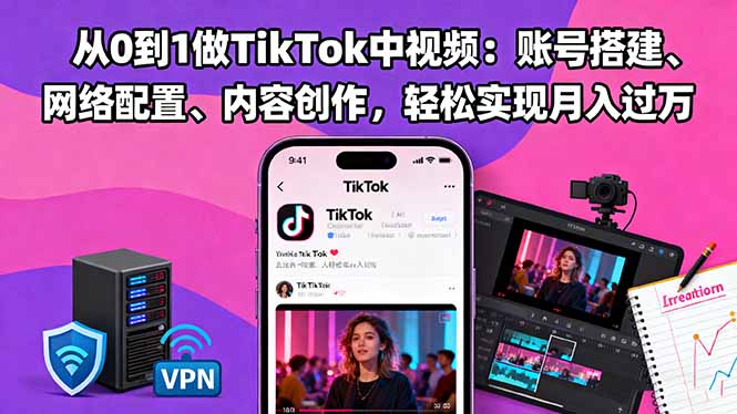 从0到1做TikTok中视频：账号搭建、网络配置、内容创作，轻松实现月入过万-魔逗项目网