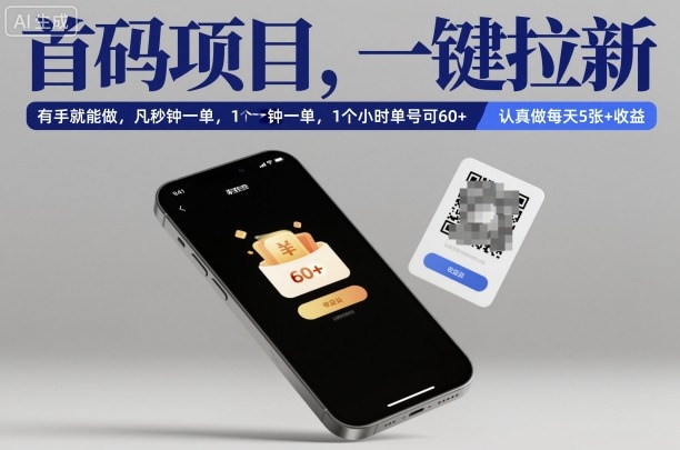 首码项目，一键拉新，有手就能做，几秒钟一单，1个小时单号可60+，认真做每天5张+收益【揭秘】-魔逗项目网