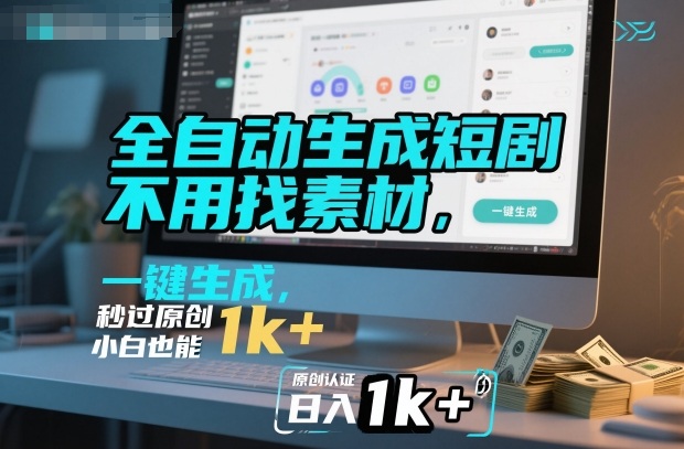 全自动生成短剧，不用找素材，不用剪辑，一键生成，秒过原创，小白也能轻松日入1k+【揭秘】-魔逗项目网