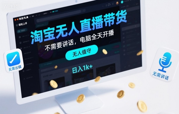 淘宝无人直播带货,不需要出镜,不需要讲话,电脑全天开播,轻松上手,日入1k+【揭秘】-魔逗项目网