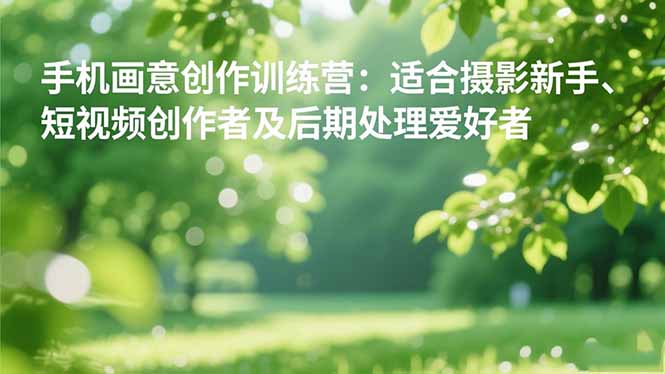 手机摄影之画意创作训练营:适合摄影新手、短视频创作者及后期处理爱好者-白蛇网赚