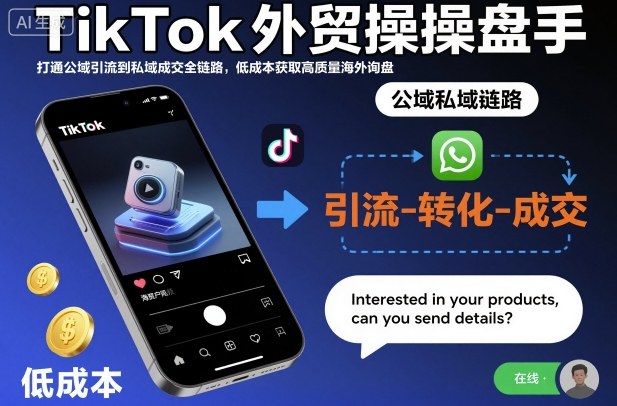 TikTok外贸操盘手,打通公域引流到私域成交全链路,低成本获取高质量海外询盘-白蛇网赚