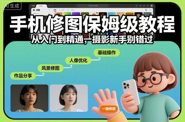 手机修图保姆级教程，从入门到精通，摄影新手别错过-白蛇网赚