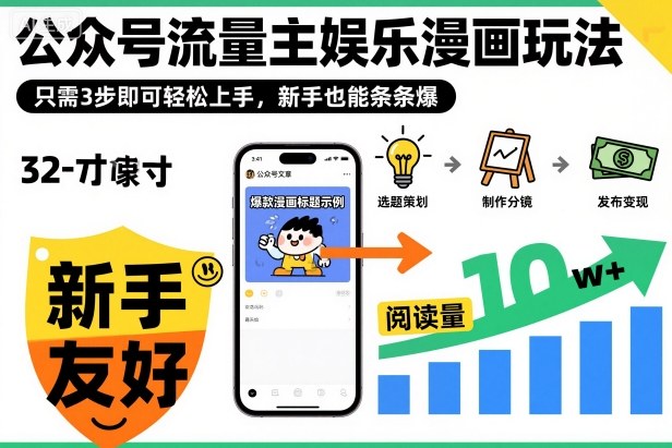 公众号流量主娱乐漫画玩法,只需3步即可轻松上手,新手也能条条爆-白蛇网赚