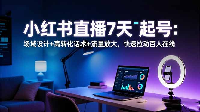 小红书直播7天起号：场域设计+高转化话术+流量放大，快速拉动百人在线-白蛇网赚