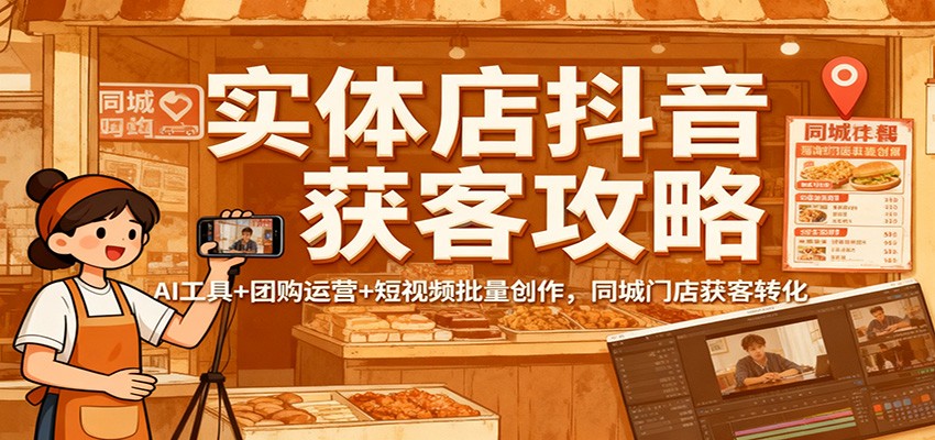 实体店抖音获客攻略：AI工具+团购运营+短视频批量创作，同城门店获客转化-白蛇网赚