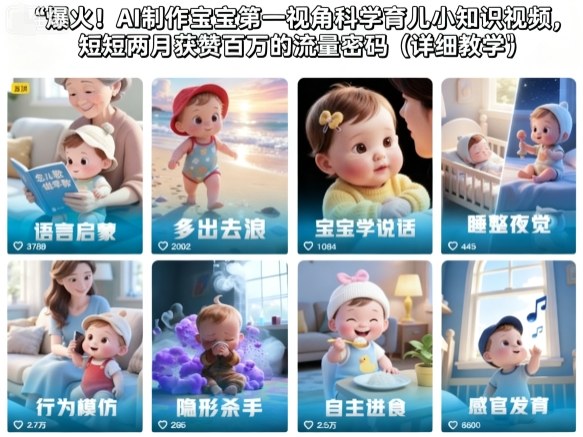 爆火!AI制作宝宝第一视角科学育儿小知识视频,短短两月获赞百万的流量密码(详细教学)-白蛇网赚