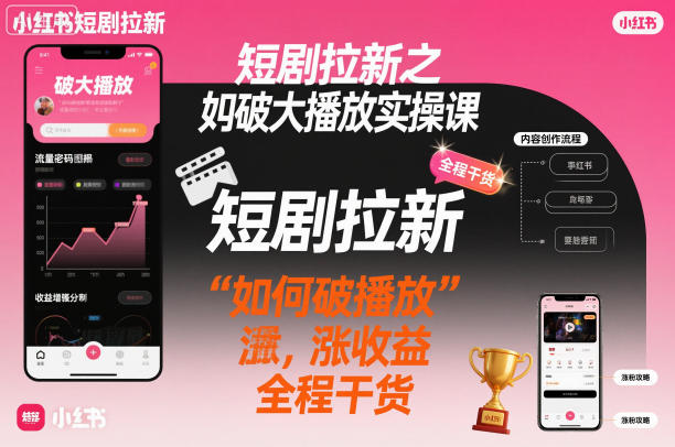 短剧拉新之小红书如何破大播放实操课,如何破播放,涨收益,全程干货-白蛇网赚