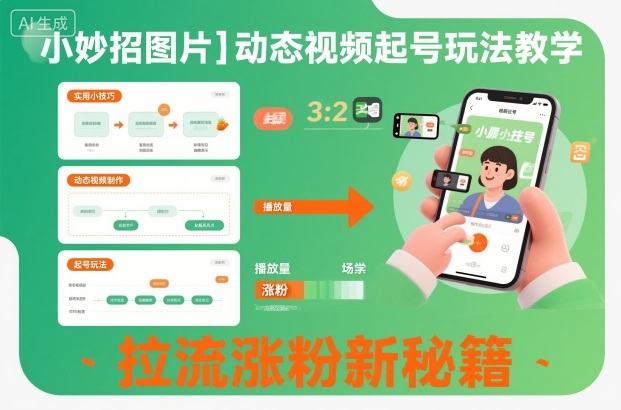 小妙招图片＋动态视频起号玩法教学，拉流涨粉新秘籍-白蛇网赚