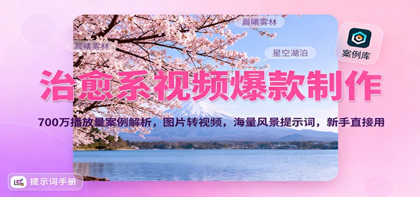 治愈系视频爆款制作，700万播放量案例解析，图片转视频，海量风景提示词，新手直接用-白蛇网赚