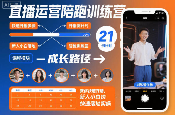 直播运营陪跑训练营，教你快速开播，新人小白快速落地实操-白蛇网赚