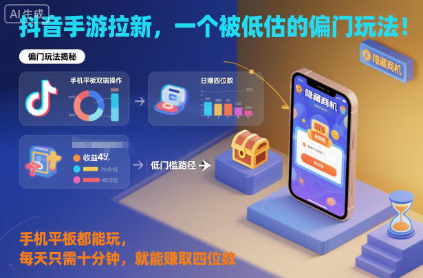抖音手游拉新，一个被低估的偏门玩法！手机平板都能玩，每天只需十分钟，就能賺取四位数【揭秘】-白蛇网赚