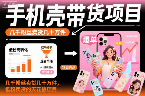 手机壳带货项目，几千粉丝卖货几十万件，短视频低粉卖货的天花板项目-白蛇网赚