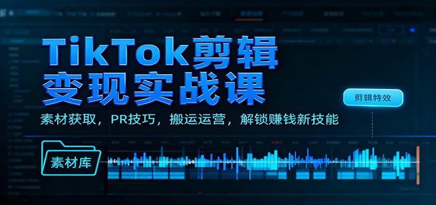 TikTok剪辑变现实战课：素材获取，PR技巧，搬运运营，解锁赚钱新技能-白蛇网赚
