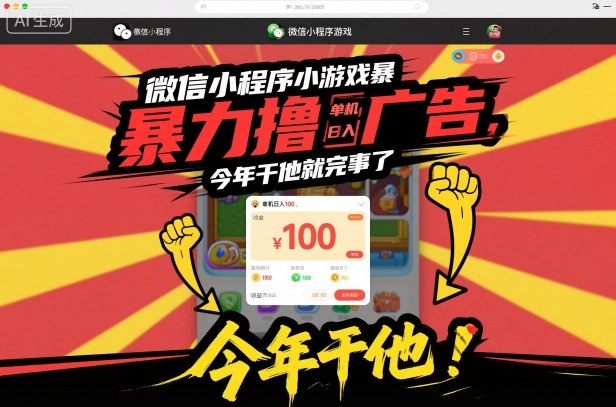 微信小程序小游戏暴力撸广告，单机日入100，今年干他就完事了-白蛇网赚