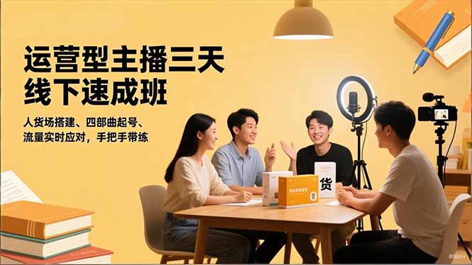 运营型主播三天线下班，人货场搭建,四部曲起号,流量实时应对，手把手带练-白蛇网赚