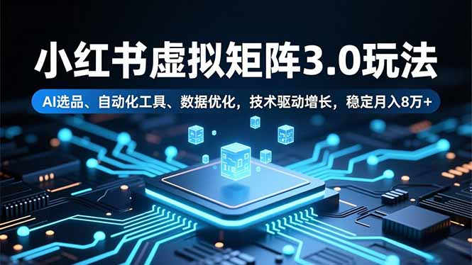 小红书虚拟矩阵3.0玩法,AI选品、自动化工具、数据优化,技术驱动增长,稳定月入8万+-白蛇网赚