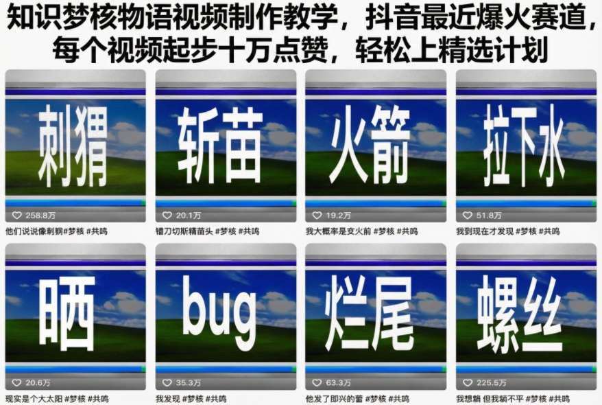 知识梦核物语视频制作教学，抖音最近爆火赛道，每个视频起步十万点赞，轻松上精选计划-白蛇网赚