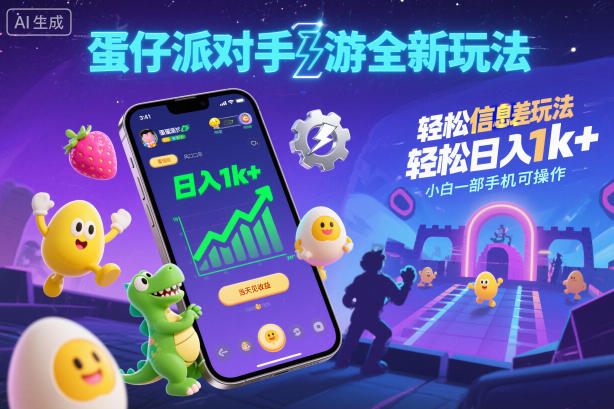 蛋仔派对手游全新玩法,轻松日入1k+,风口信息差玩法,当天见收益,小白一部手机可操作-白蛇网赚