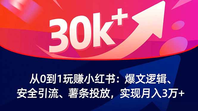 从0到1玩赚小红书:爆文逻辑、安全引流、薯条投放,实现月入3万+-白蛇网赚