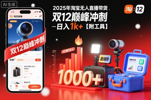 2025年淘宝无人直播带货，冲刺双12，日入1k+【附工具】【揭秘】-白蛇网赚