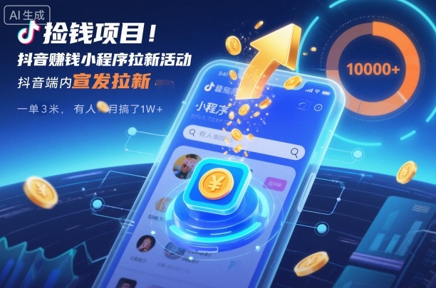 捡钱项目！抖音賺钱小程序拉新活动，抖音端内宣发拉新，一单3米，有人半个月搞了1W+-白蛇网赚