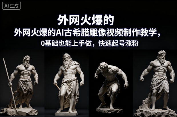 外网火爆的AI古希腊雕像视频制作教学，0基础也能上手做，快速起号涨粉-白蛇网赚