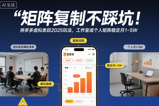 矩阵复制不踩坑！拼多多虚拟类目2025玩法，工作室或者个人矩阵稳定月1-5W【揭秘】-白蛇网赚