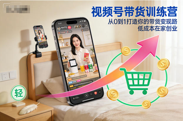 视频号带货训练营，从0到1打造你的带货变现路，低成本在家创业-白蛇网赚